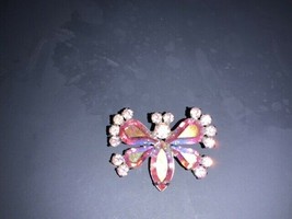 Vintage Prong Set Pink Rhinestones Butterfly Small Brooch Pin - £27.44 GBP