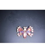 Vintage Prong Set Pink Rhinestones Butterfly Small Brooch Pin - £27.97 GBP
