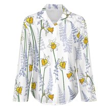 Mondxflaur White Floral Women&#39;s Shirt Long Sleeve Summer Elegant Fashionable - £19.95 GBP
