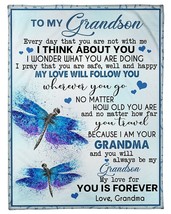 My Love Will Follow You Dragonfly Custom Blanket Gifts For Grandson From Grandma - £45.38 GBP+