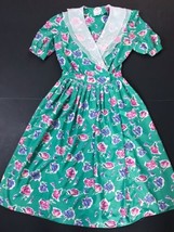 Vintage Color Pop Garden Party Cottagecore Granny Pleated Floral Dress S 4 6 - £7.77 GBP