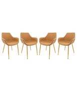 LeisureMod Light Brown Leather Dining Armchair Set of 4, Modern Kitchen ... - $538.02+