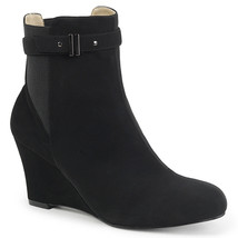 PLEASER 3&quot; Wedge Heel Black Nubuck Suede Ankle High Boots Large Sizes - £67.90 GBP