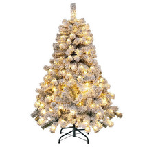 4.5 Feet Pre-Lit Premium Snow Flocked Christmas Tree with 150 Lights - $106.37
