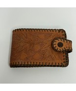 Tooled Leather Wallet Coin Purse Acorn Leaf Handmade Brown Distressed Vt... - $18.88