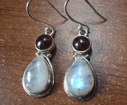 Garnet &amp; Moonstone 925 Sterling Silver Earrings you will receive exact earrings - £17.25 GBP