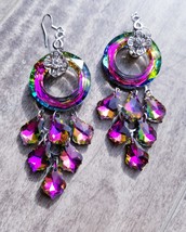 Rhinestone Drop Earrings, VITRAIL Chandelier Earrings, Dangle Austrian Crystal J - £30.80 GBP