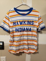 Womens Strangers Things Shirt Hawkins Indiania Size L Striped Netflix - £6.37 GBP