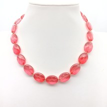 Vintage Hot Pink Glass Beaded Choker Necklace with Faceted Oval Beads - $28.06