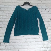 Aeropostale Womens Sweater Medium Blue Cable Knit Cropped Wool Blend Ope... - $21.95
