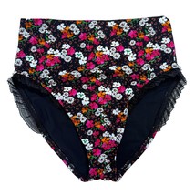 Skinny Dippers Daisy Duke Ruffled Bikini Bottom Size L Black Floral High... - £26.45 GBP