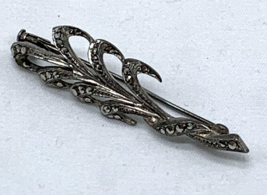 925 Sterling Silver Marcasite Leaf Branch Pin Brooch Vintage Art Deco - £22.95 GBP