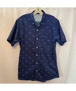 IZOD Men’s Shark Print Button Down Shirt Navy Blue Size M Short Sleeve - $30.00