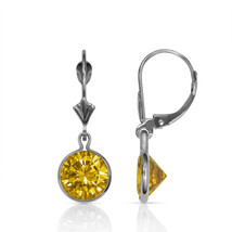 Citrine Bezel Set Round Shaped Leverback Dangle Earrings 14K Solid White Gold - £99.62 GBP