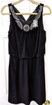 White House Black Market Women&#39;s Black Dress Drop Waist Embellished Neck Size M - £19.74 GBP