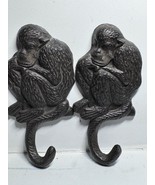 VTG Lot of 2 Matching Monkey Coat Hooks Cast Iron Key Holder - $19.22 CAD