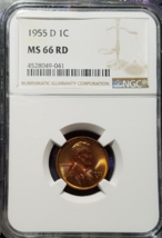 Lincoln Wheat Penny Ngc 1955 D 1C Ms 66 Rd - £19.65 GBP