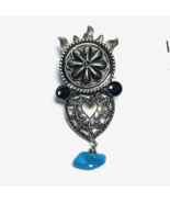 Vintage Mary Demarco Brooch Silver with Blue Stones - Engraved - £26.33 GBP