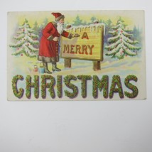 Vintage Christmas Postcard Old World Santa Sign Trees Gold Embossed Antique 1908 - £7.89 GBP