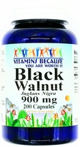 200 Capsules 900mg Black Walnut Hull Herbal Parasite Bacteria Cleanse - £10.80 GBP