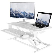 VIVO White Height Adjustable 32" Standing Desk Monitor Riser, Sit Stand Tabletop - £163.85 GBP
