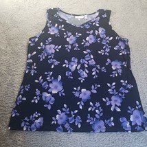 Susan Graver Floral Sleeveless Tank Top Blouse Womens 1X Casual Beach  B... - $21.78