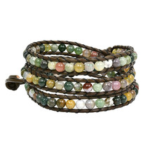Bohemian Multi Layer Seven Color Jade Stone Tribal Beaded Wrap Leather Bracelet - £12.52 GBP