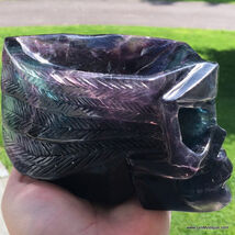 Large Hand-Carved Crystal Skull Bowl Rainbow Fluorite Healing Spiritual ... - $675.00