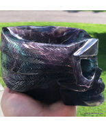 Large Hand-Carved Crystal Skull Bowl Rainbow Fluorite Healing Spiritual ... - $675.00