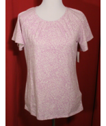 Amazon Essentials Womens M  Soft Knit T-Shirt Top Key Hole Back Lilac Ivory - £7.82 GBP