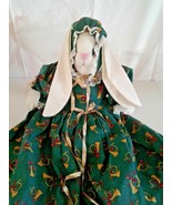 Holiday Rabbit Sitting Holiday Cloth Doll Stuffed Decoration Green Seasonal - £9.42 GBP