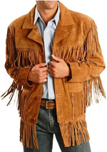 Exclusive Cowboy Style Coat Men&#39;s Buckskin Suede Handmade Fringe American Jacket - £53.20 GBP+
