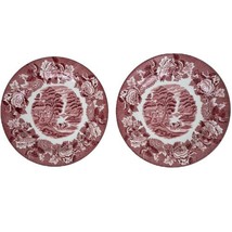 Vintage Enoch Woods Sons English Scenery Pink Red Transferware Lunch Plates 2 - £10.96 GBP