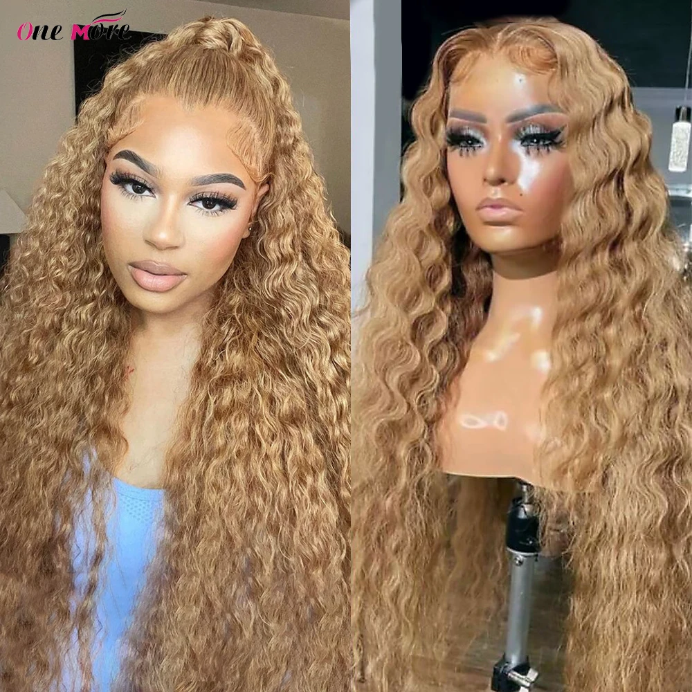#27 Honey Blonde Lace Front Wig Deep Wave Frontal Wig Curly Human Hair Wig 13 - £90.51 GBP+