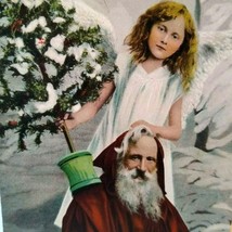 Victorian Santa Claus Angel Christmas Postcard Tucks 170 Old World Oilette - £34.21 GBP