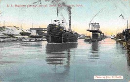 Steamer Manistee Passing Through Smith St Bridge Manistee Michigan 1913 postcard - £5.44 GBP