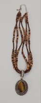 Avon Triple Strand Brown Bead Necklace Silver Tiger Eye Pendant 15&quot; - $269.23 MXN