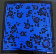 Valentina Fiore scarf made in Italy blue &amp; black rose flower pattern - $15.00