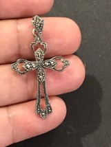 Sterling Silver 925 Marcasite Cross Pendant Signed FAS Thailand - $31.51