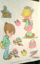 FABRIC Precious Moments &quot;Off to School&quot; 15&quot; x 17&quot; Vintage 1993 on White ... - $41.90 MXN