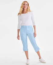 Style &amp; Co Womens 16 Cargo Capri Pants Midrise Bungee Hem Seashell Blue, A+ - $33.03