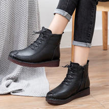 Winter Women Rubber Boots Ladies Genuine Leather Shoes for Women Wedges Ankle Bo - £75.34 GBP