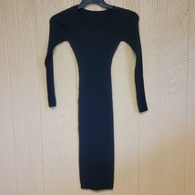Dazy Womens Sweater Dress Form Fitting Stretch Ribbed sz Small Black V-Neck - £15.12 GBP