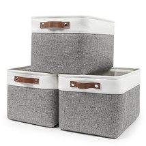 Storage Bins Large Fabric Storage Baskets For Shelves 3 Pack, Decorative Linen C - £29.60 GBP