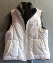 KC Collections Womens Vest Size Large White Brown Reversible Faux Fur Quilted - £20.88 GBP