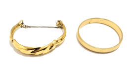 Vintage Monet (lot of 2) Gold Tone Bracelets Bangle Brushed Face Costume Jewelry - £44.81 GBP