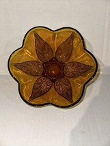 Vtg Bowl Indiana Glass Co Dark Amber Stipple Leaf Scalloped Edge Candy S... - $16.82