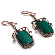 Malachite Gemstone Copper Wire Wrap Drop Dangle Earrings Jewelry 2.10&quot; S... - $4.99