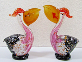 Pair of Vintage Murano Art Glass Pelican Figurines with Fish in Mouth - £177.07 GBP