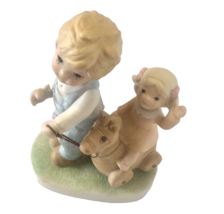 Home Interior Homco Vintage Figurine Boy Pulling Girl on Toy Horse  String #1450 - £11.86 GBP